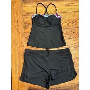 Athleta Surge Black Swimwear Tankini Set Black Size Medium Bottom 32 B/C Top
